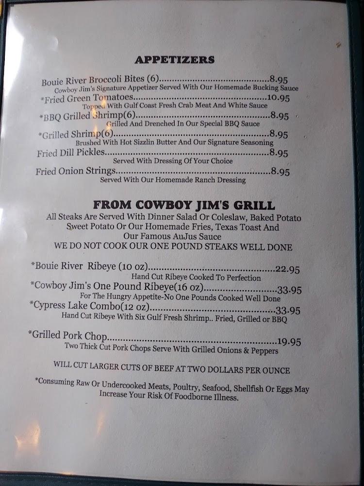 Cowboy Jim's Riverside Restaurant Menu image 1
